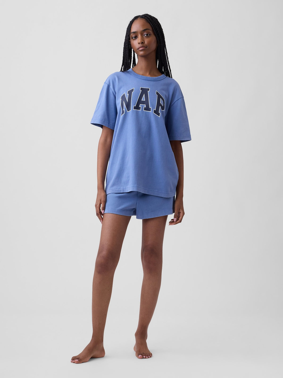 Açık Gri Nap Logo Oversized Pijama Üstü