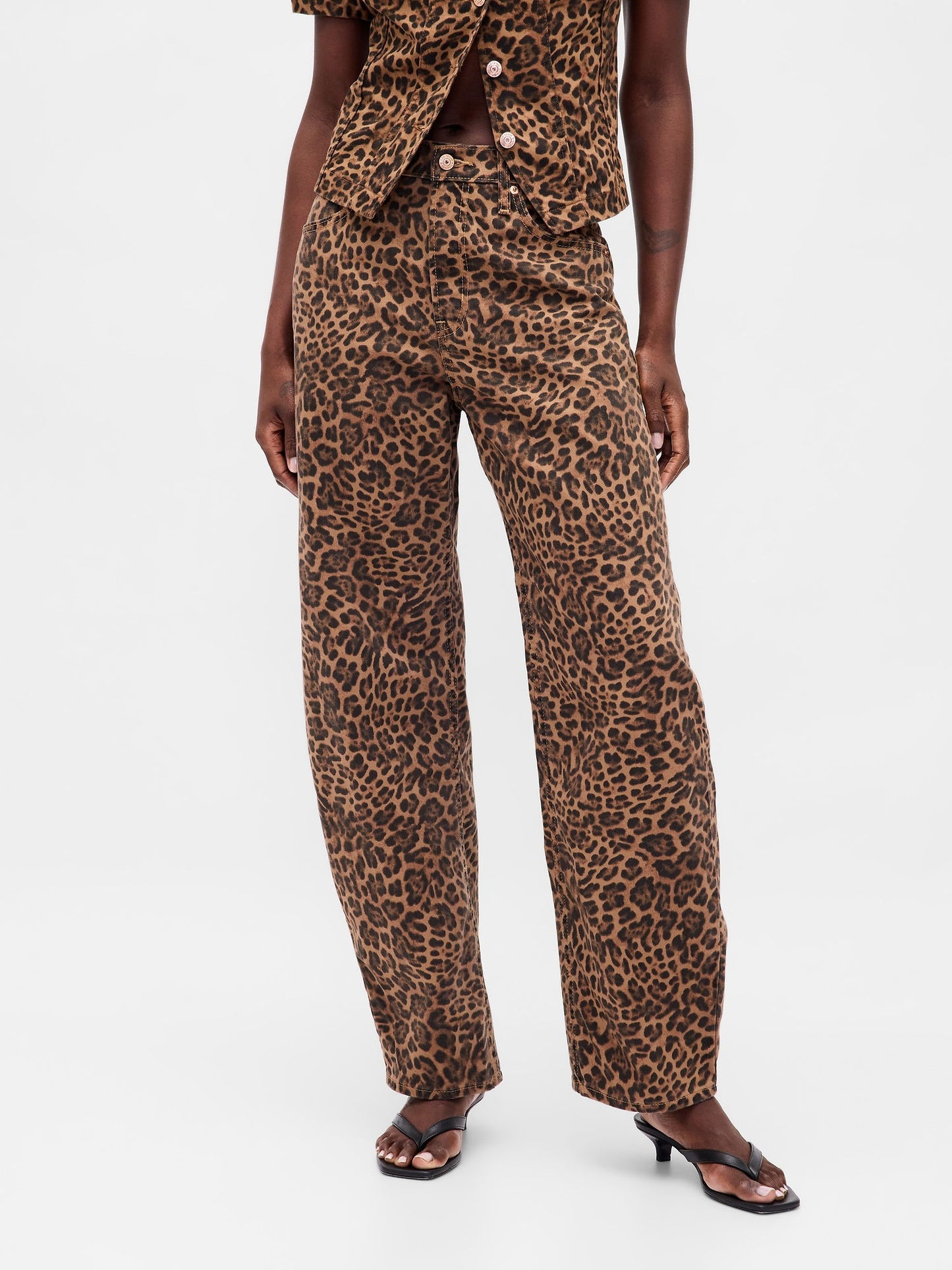 Kahverengi High Rise Barrel Jean Pantolon