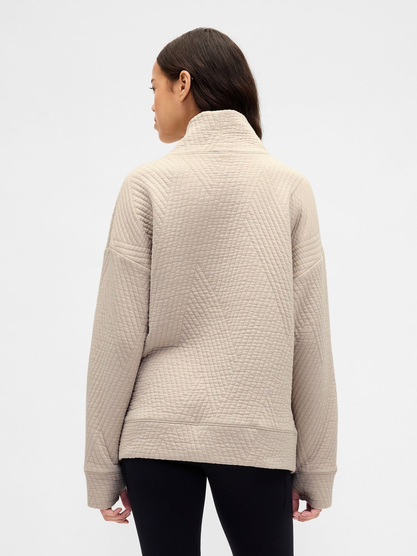 Bej Gapfit Karo Desenli Jakarlı Triko Funnel-neck Sweatshirt