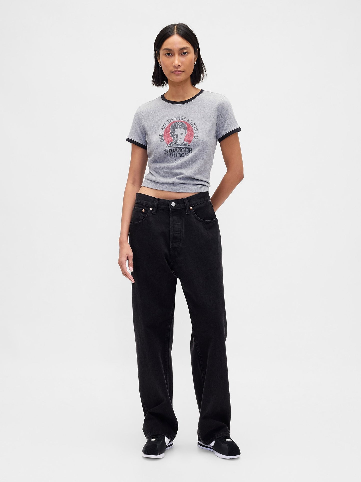 Gri Stranger Things Organik Pamuk Vintagesoft Crop T-shirt