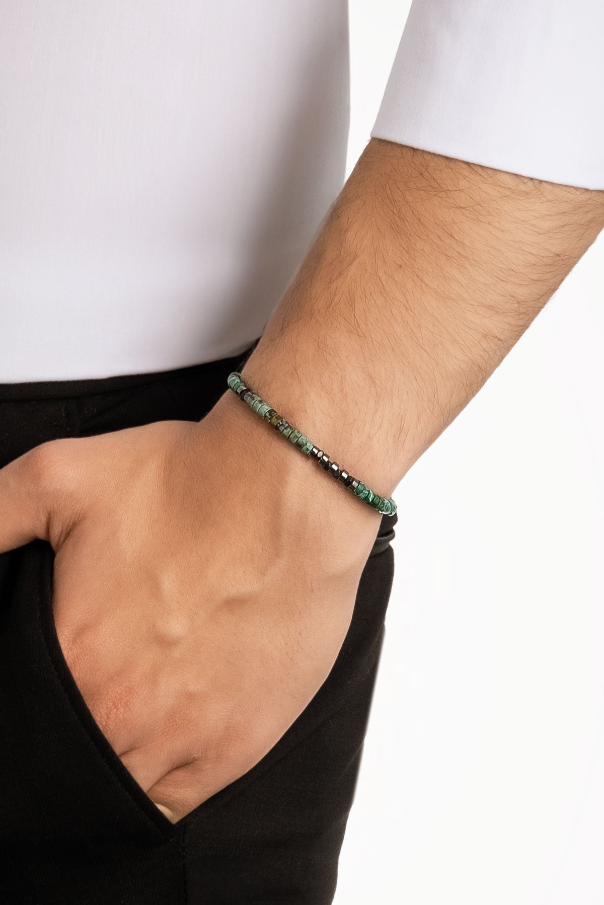 Renkli Doğal Taşlı 22 Cm Çelik Erkek Bileklik 02438591299