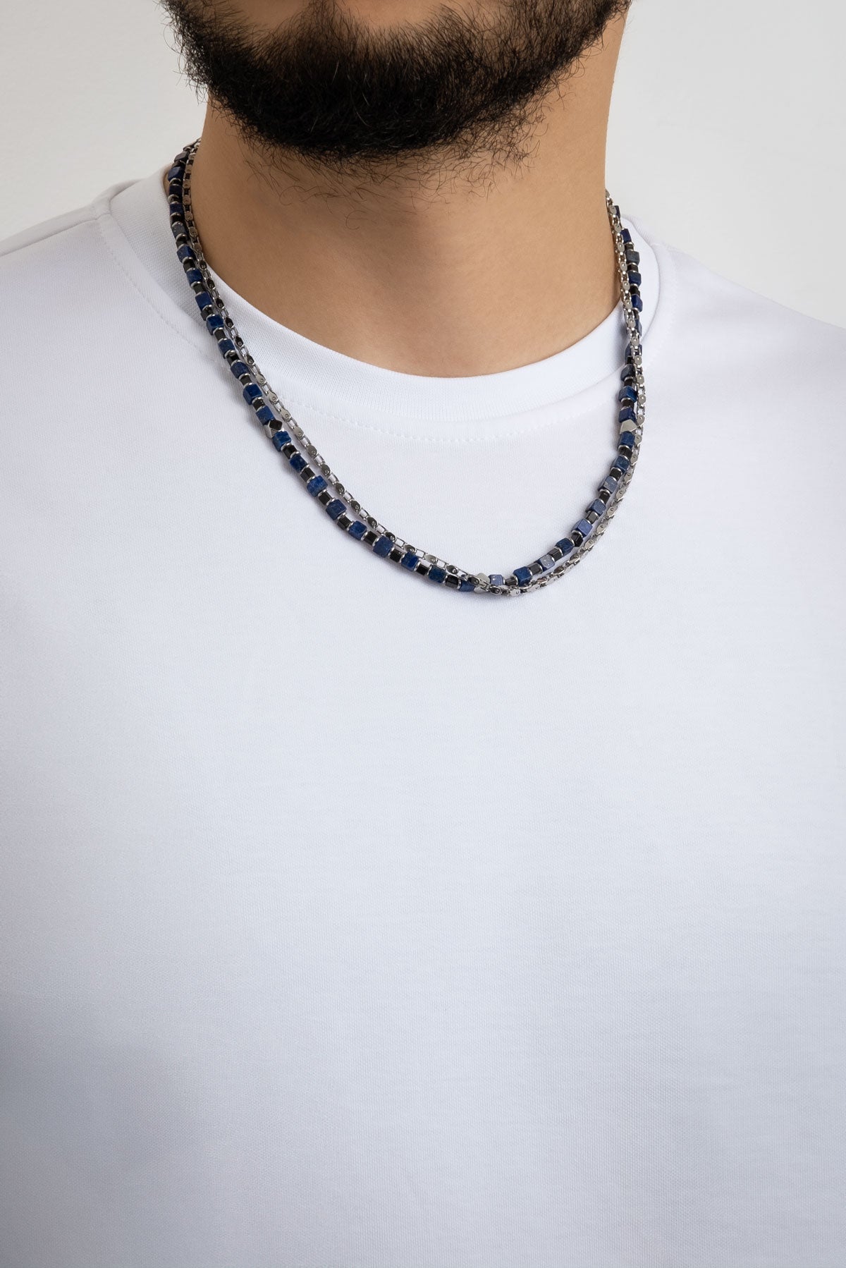 Lapis Taşlı 55 Cm Çelik Çoklu Erkek Kolye 02438601299