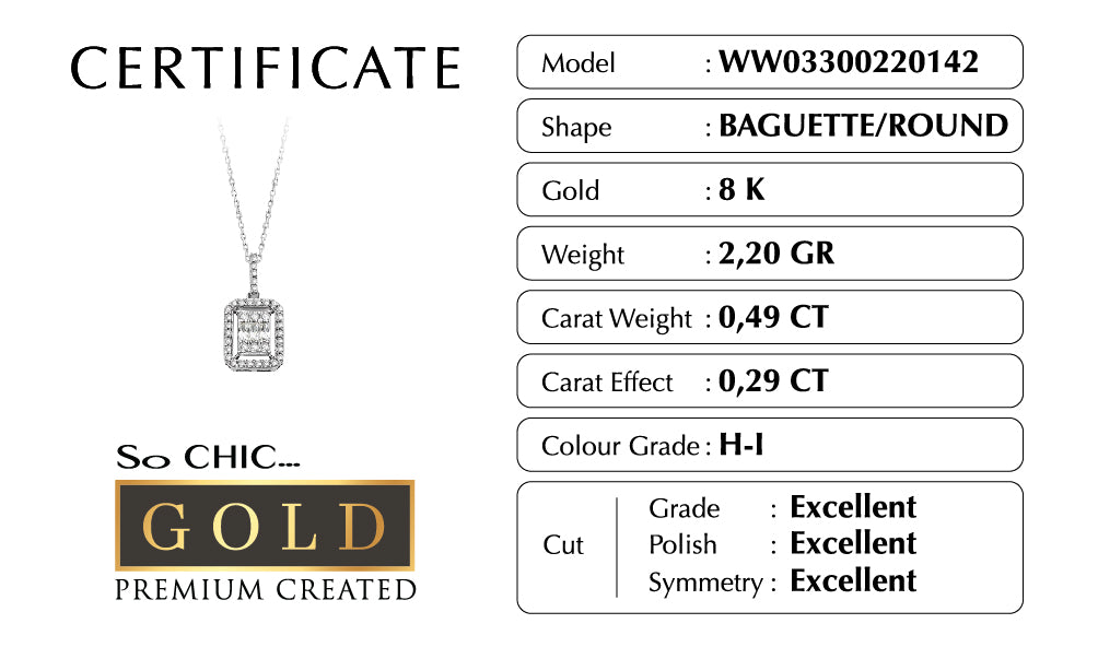 Beyaz Altın Sertifikalı Premium Created Baget Taşlı 0.29 Ct Effect Kolye Ww03300220142