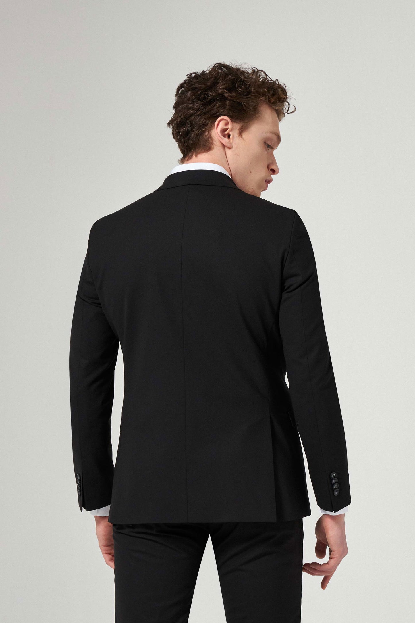 Tween Slim Fit Siyah Düz Yünlü Bi Stretch Takim Elbise