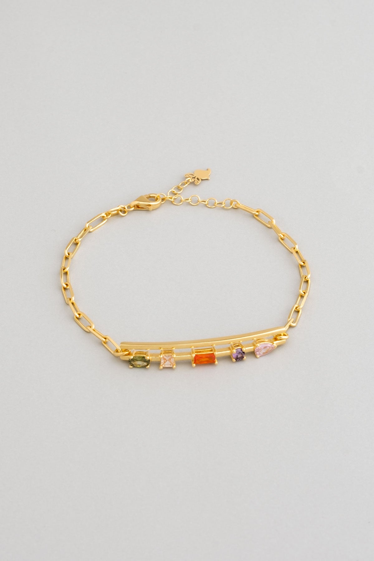 Renkli Taşlı 18 Ayar Sarı Altın Kaplama 19 Cm Gümüş Kelepçe Bileklik 07283201344