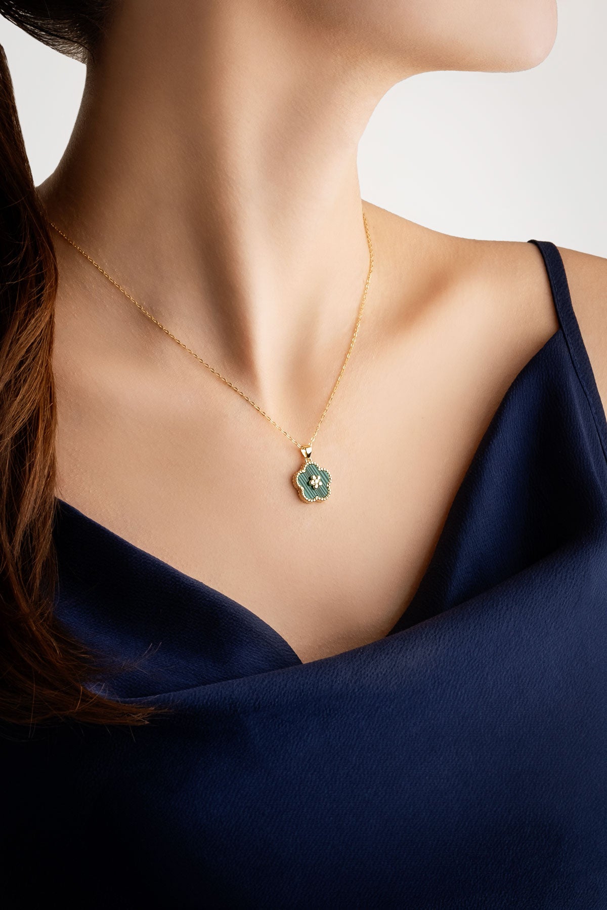 Malahit Çiçeği 18 Ayar Sarı Altın Kaplama 43 Cm Gümüş Minimal Kolye 07299410444