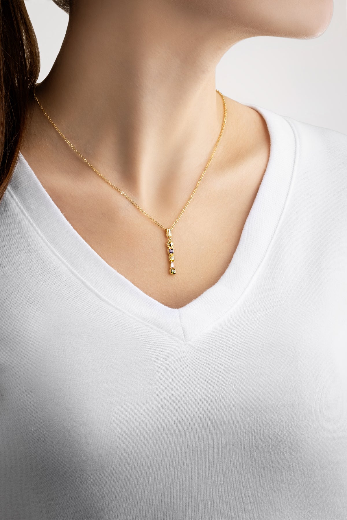 Mini I Harfi Günışığı Renkli 18 Ayar Sarı Altın Kaplama Gümüş Kolye 07300101344