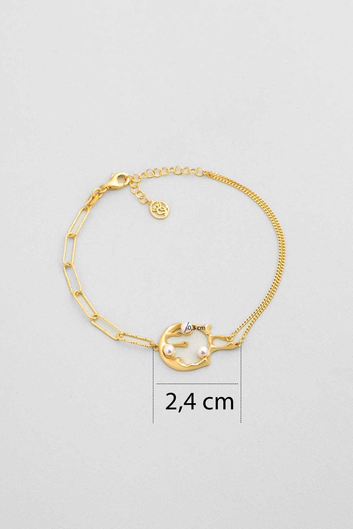 Esmeralda 18 Ayar Sarı Altın Kaplama 19 Cm Gümüş Inci Bileklik 07316046244