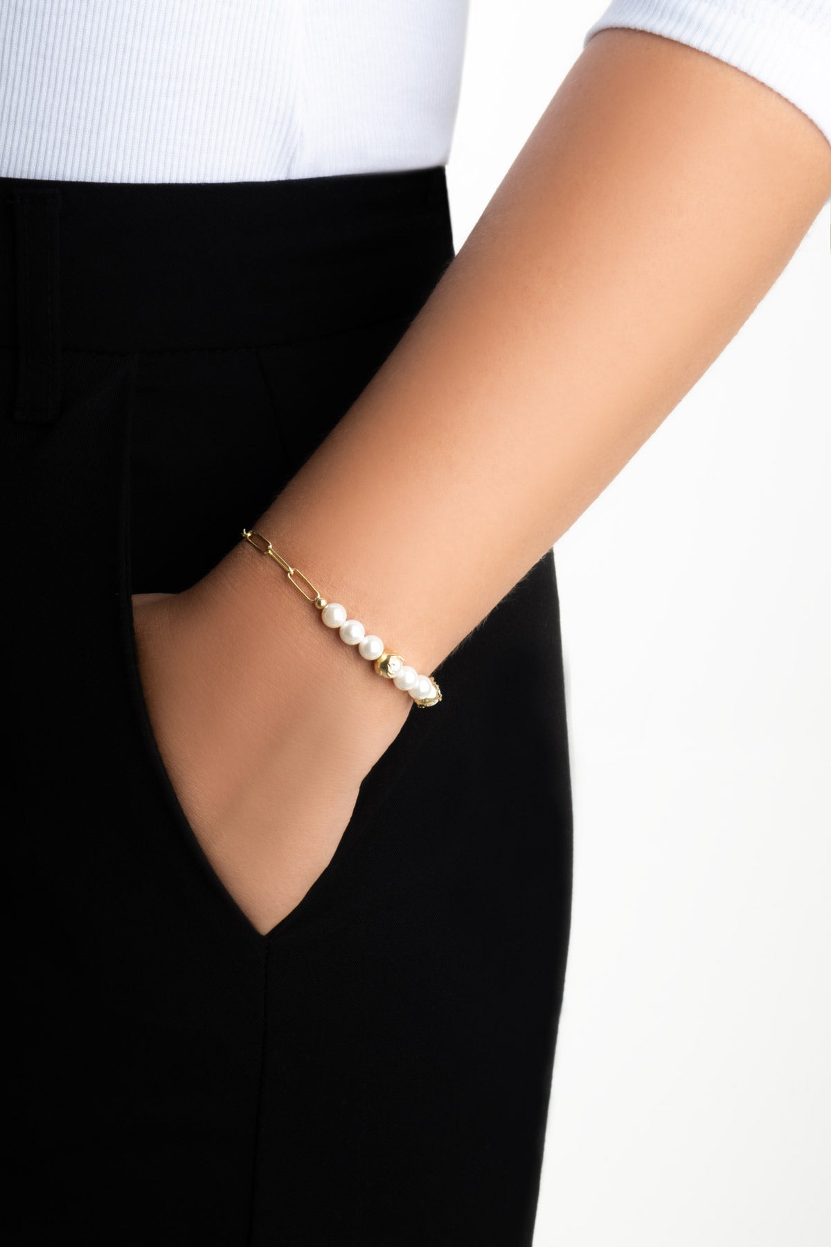 Verena 18 Ayar Sarı Altın Kaplama 19 Cm Gümüş Inci Bileklik 07316176244