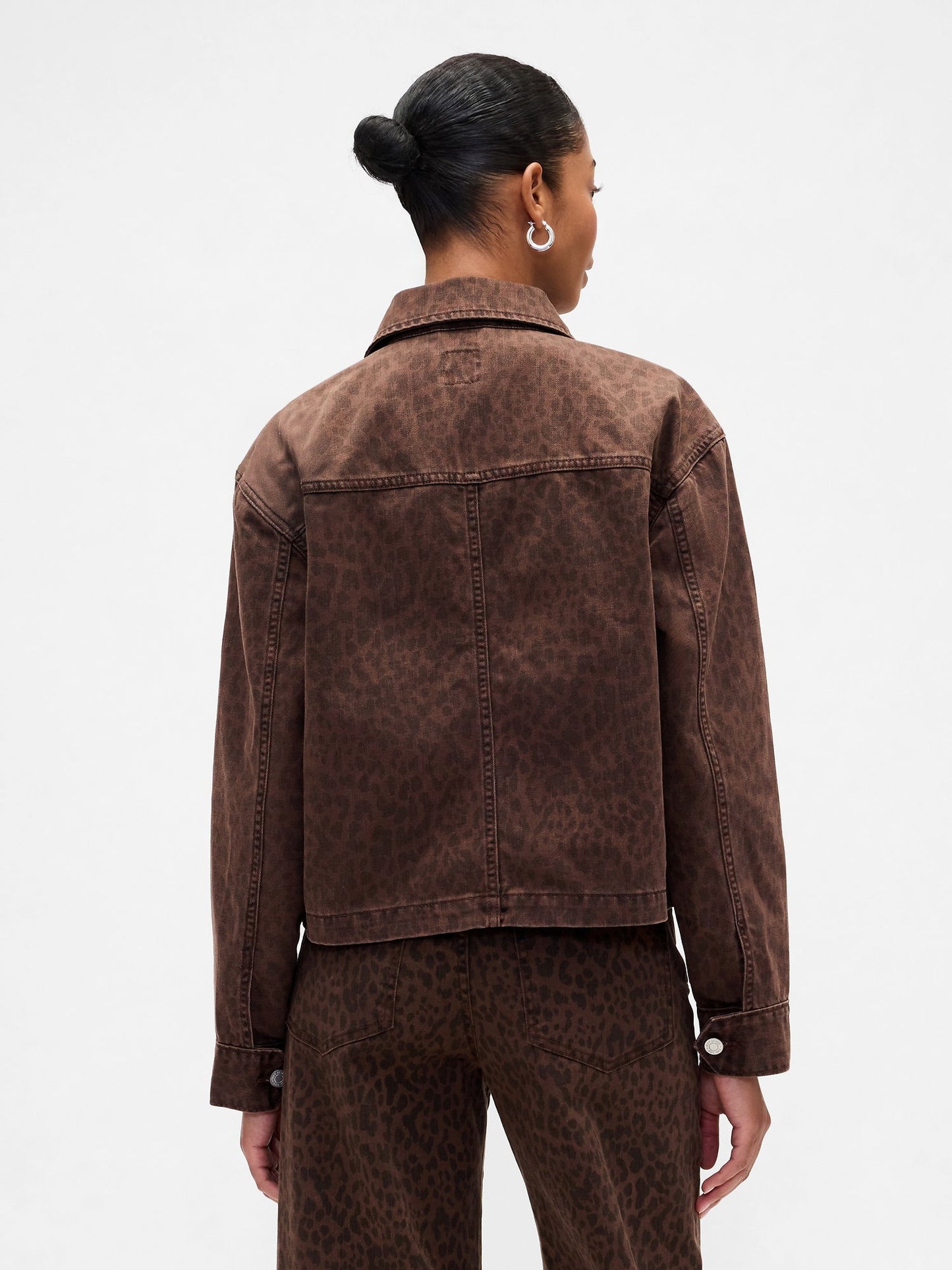 Kahverengi Cropped Denim Chore Ceket