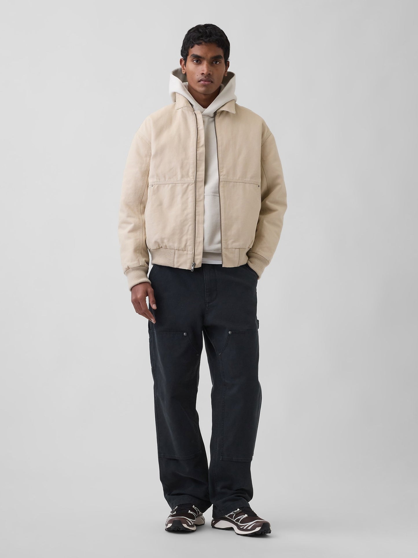Krem Canvas Bomber Ceket