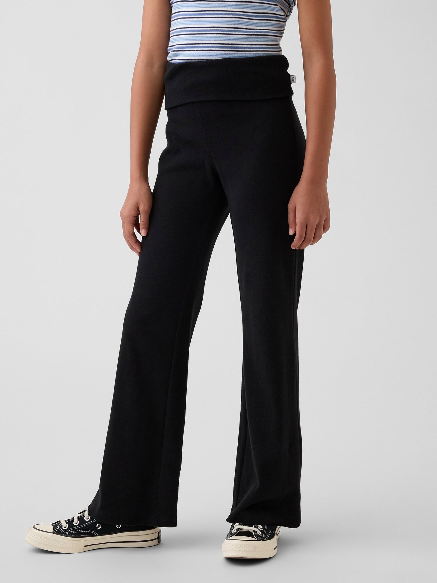 Siyah Foldover Flare Leggings Tayt