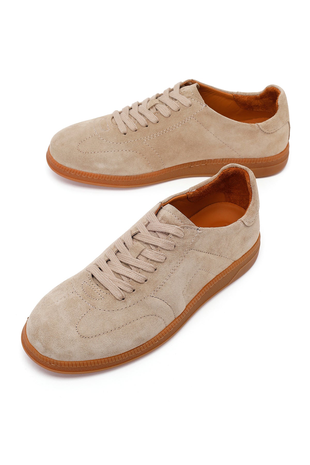 Erkek Bej Bağcıklı Süet Deri Sneaker