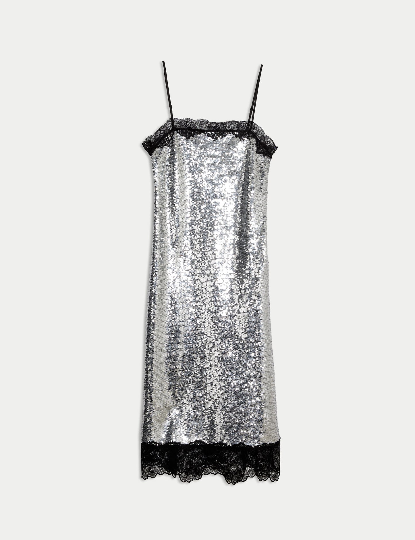 Payetli Kare Yaka Midi Slip Elbise