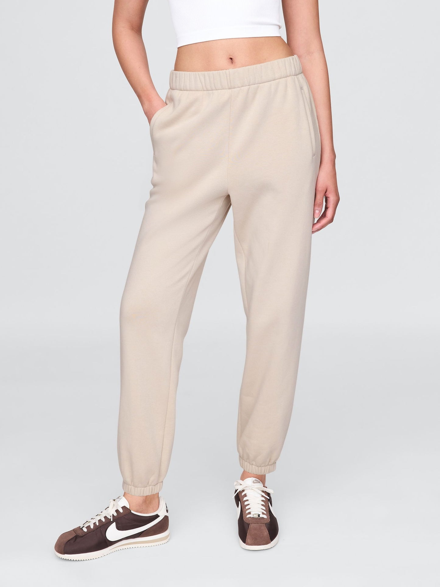 Krem High Rise Boyfriend Jogger Eşofman Altı