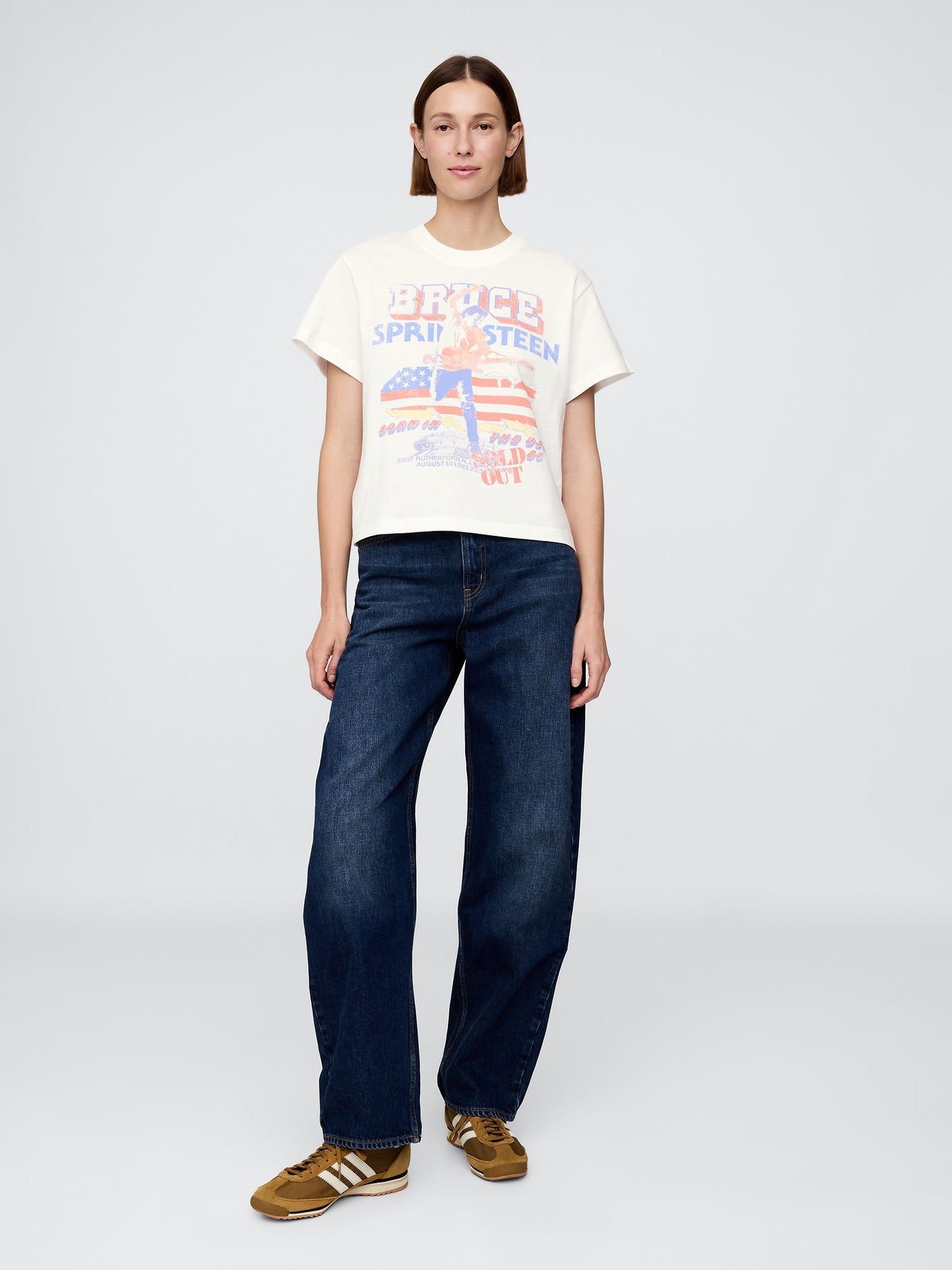 Beyaz Bruce Springsteen Rahat Grafik T-shirt