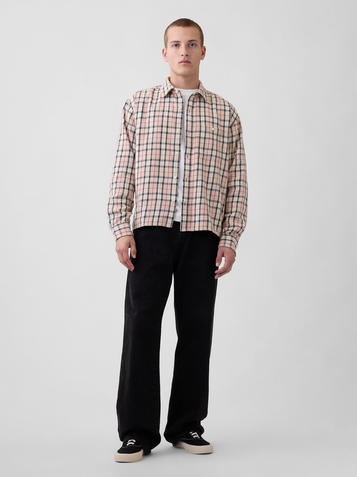 Açık Pembe Sunwashed Twill Düz Kenar Gömlek
