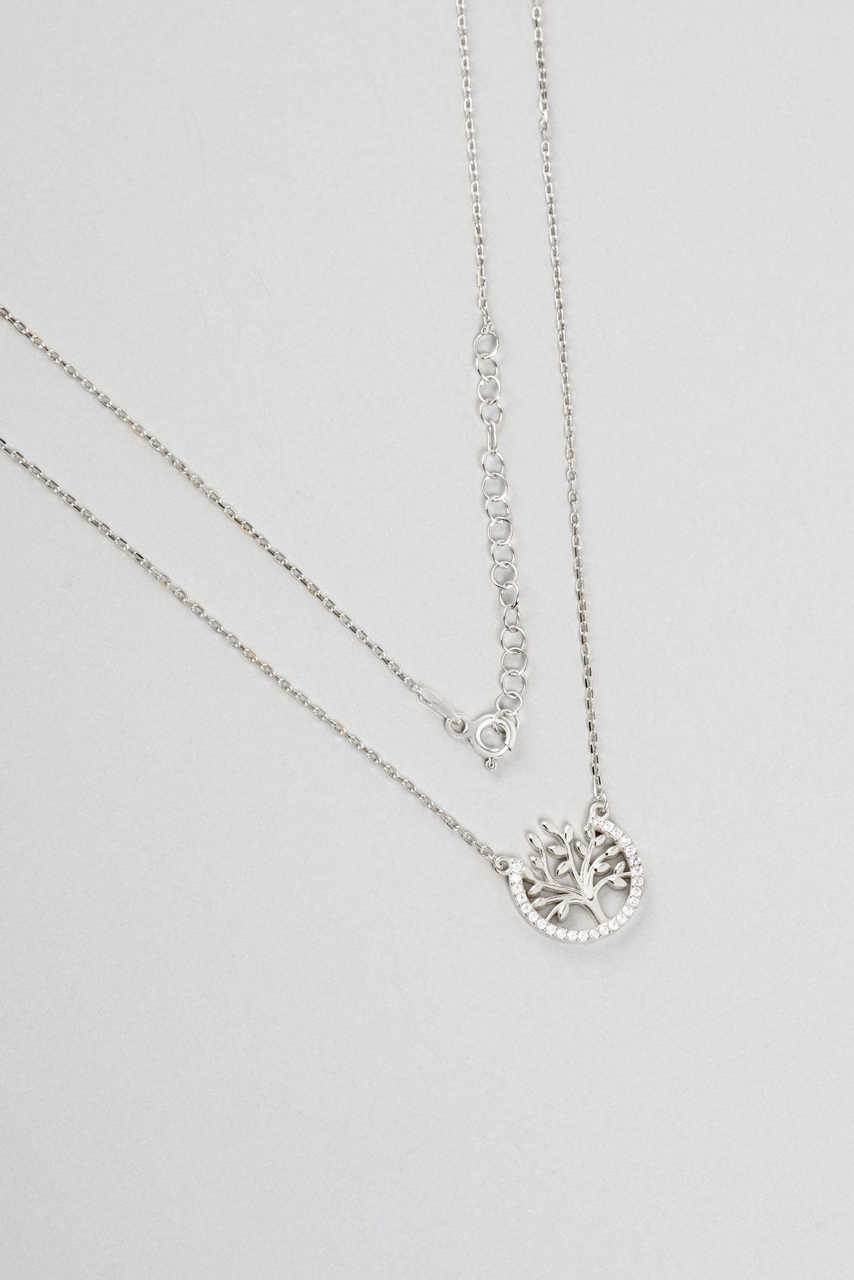 Hayat Ağacı Figürlü 18 Ayar Beyaz Altın Kaplama Taşlı Gümüş Kolye 1097460199