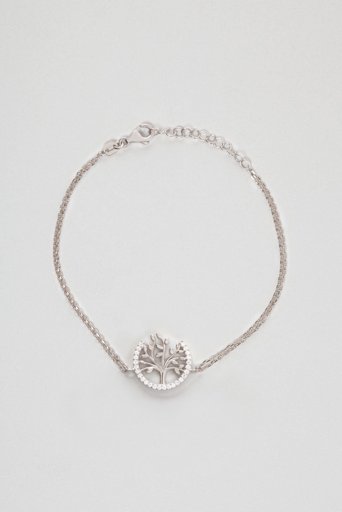 Hayat Ağacı 18 Ayar Beyaz Altın Kaplama Taşlı Gümüş Bileklik 1097640199