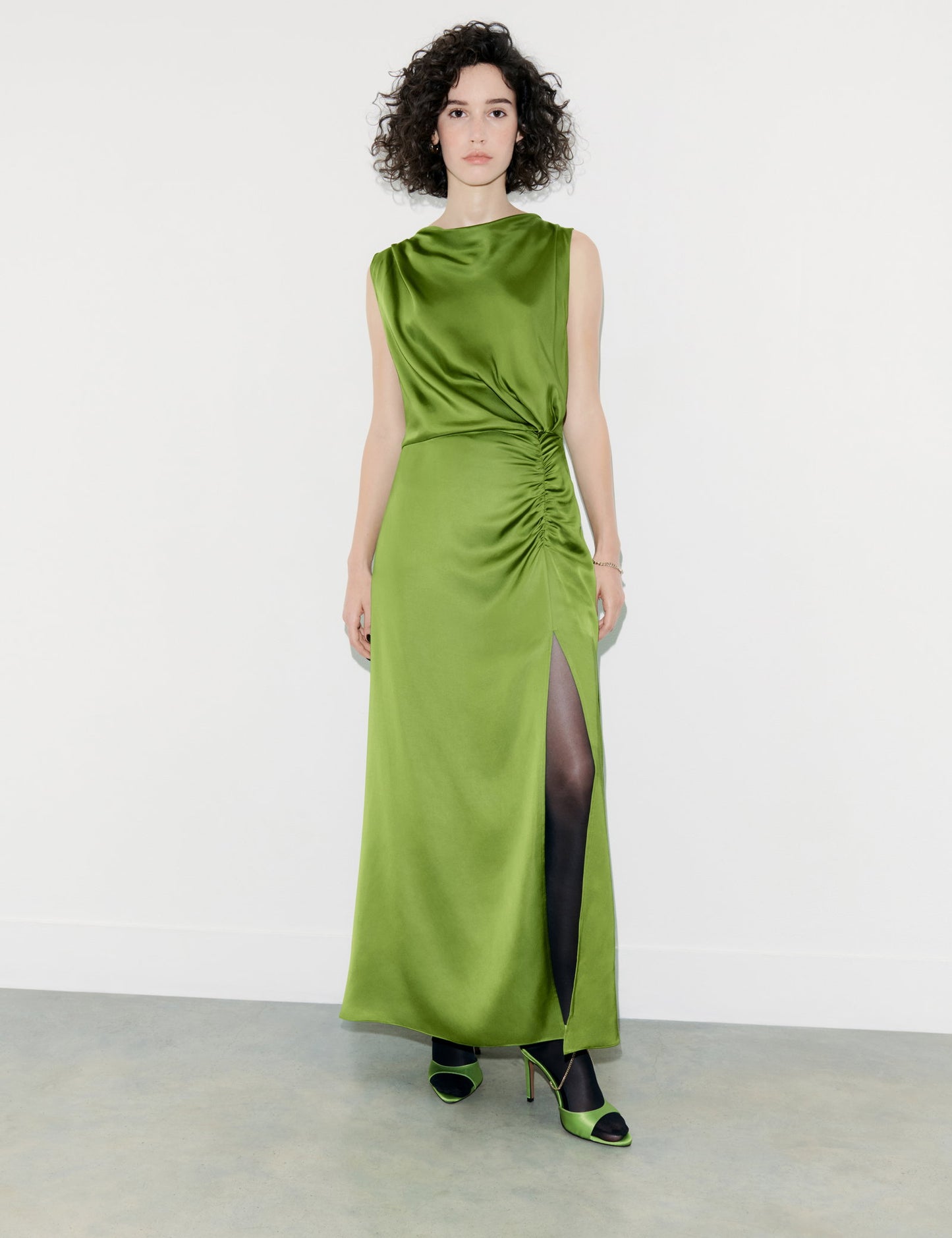 Regular Fit Saten Maxi Elbise