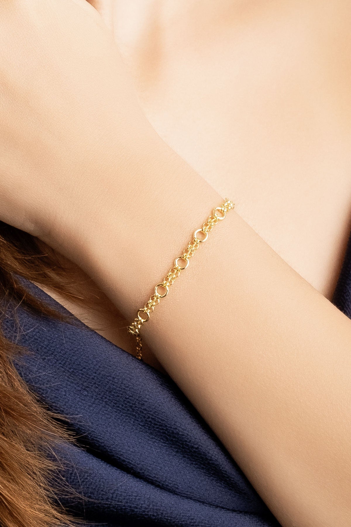 Klasik Stil Halka Detay 18 Ayar Sarı Altın Kaplama 20 Cm Gümüş Zincir Bileklik 1165794499