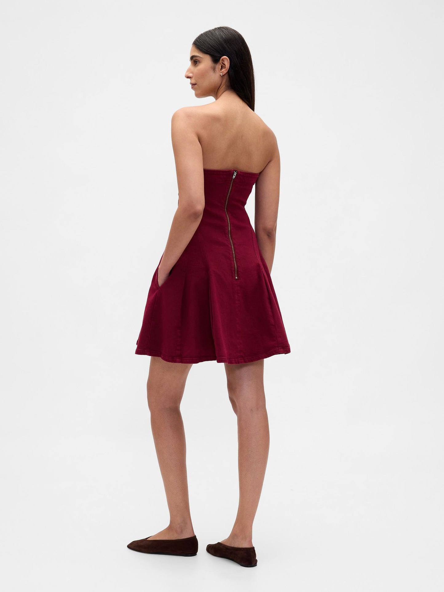 Bordo Denim Mini Elbise