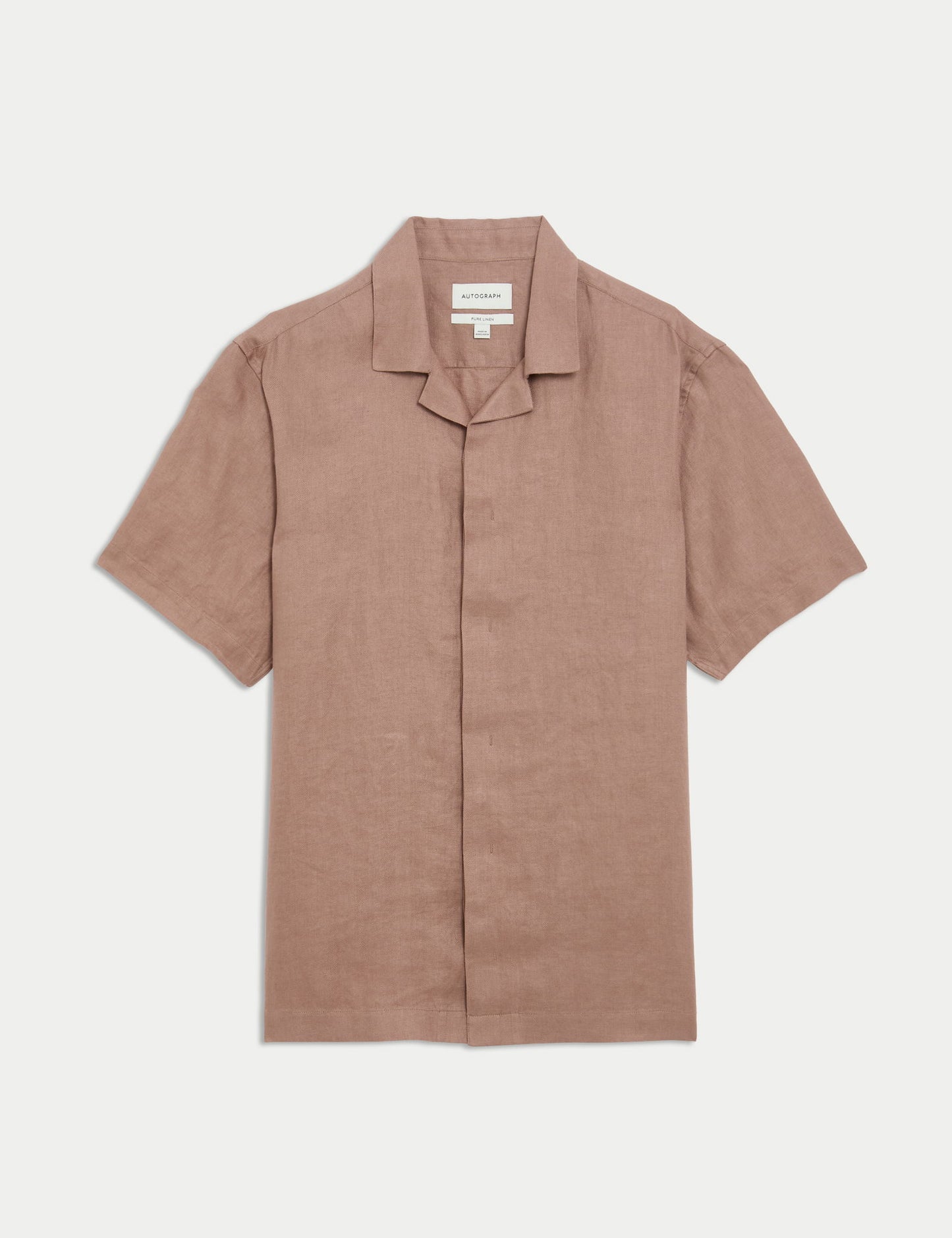 Saf Keten Herringbone Cuban Kısa Kollu Gömlek