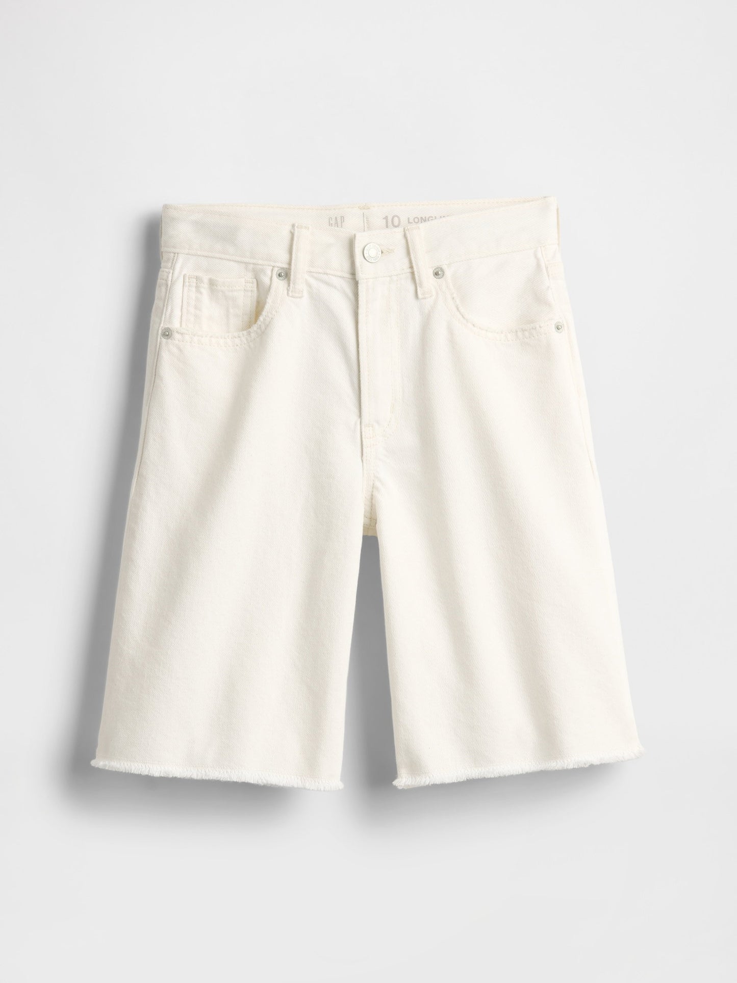 Kırık Beyaz Mid Rise Longline Denim Şort