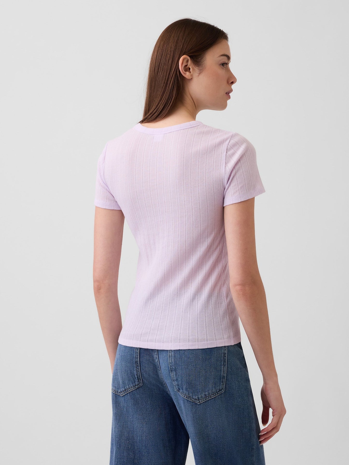 Lila Fitilli Pointelle Crewneck T-shirt