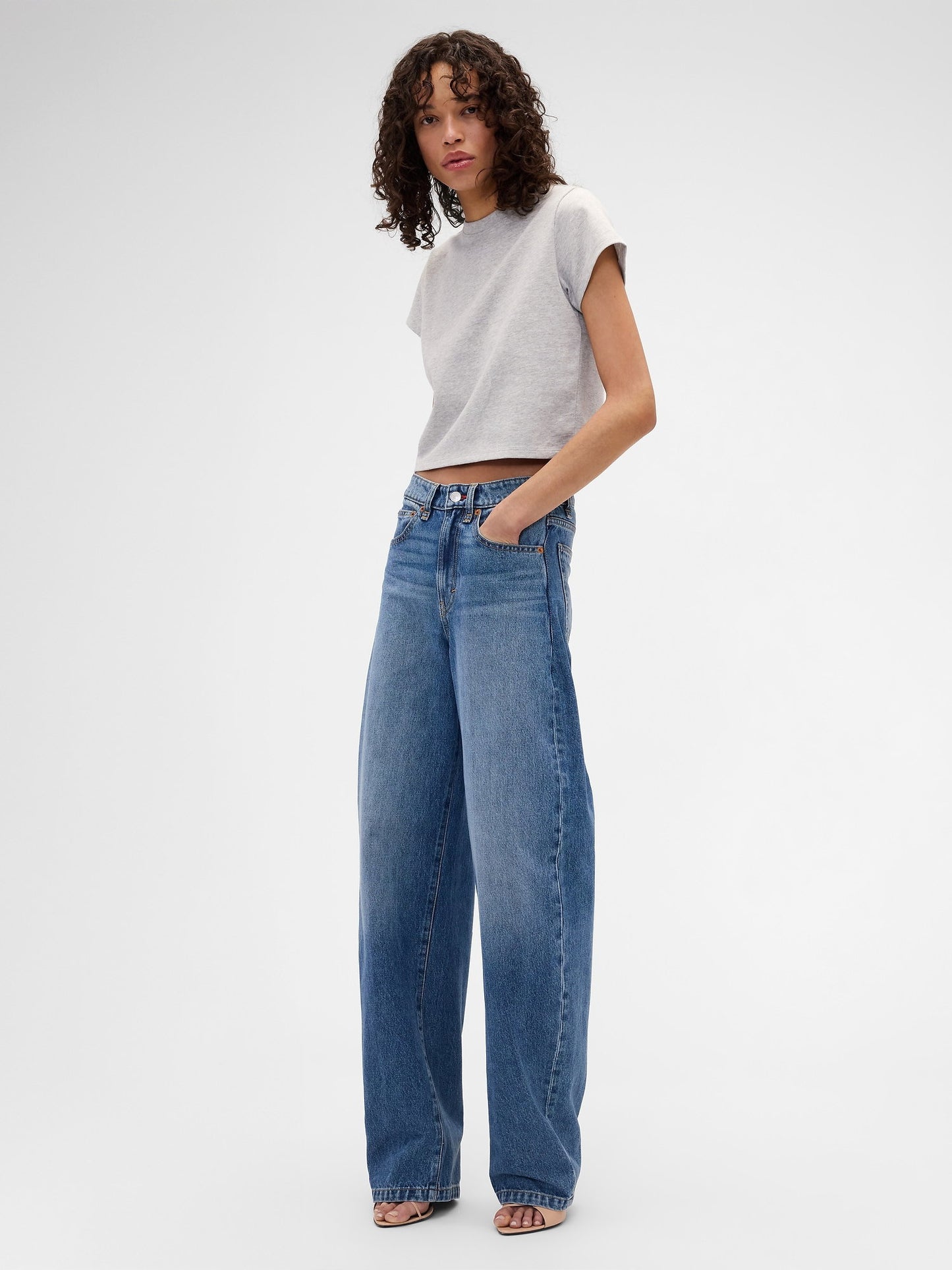 Açık Gri Gap × Victoria Beckham Organik Pamuk Logo Crop T-shirt