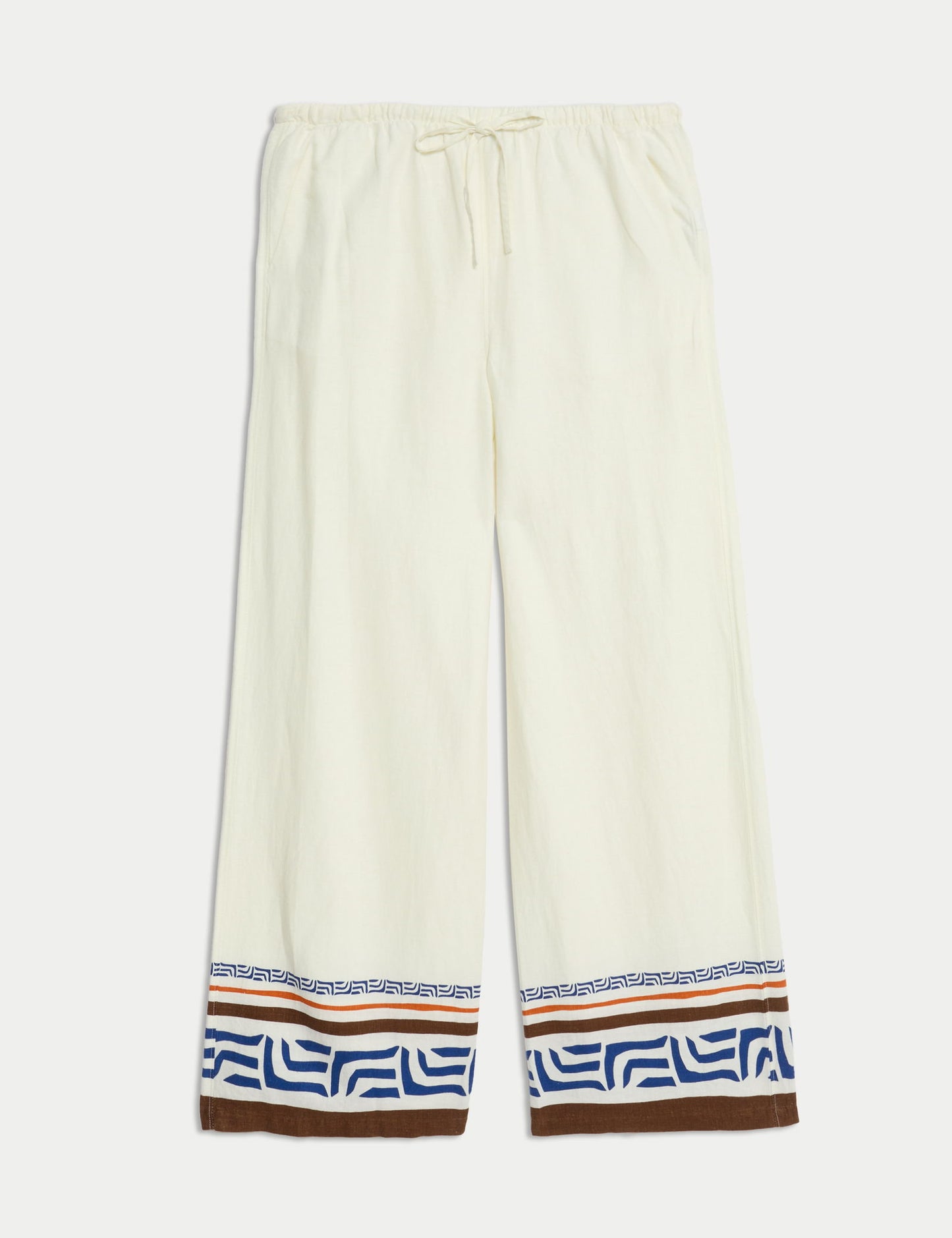 Keten Desenli Wide Leg Pantolon