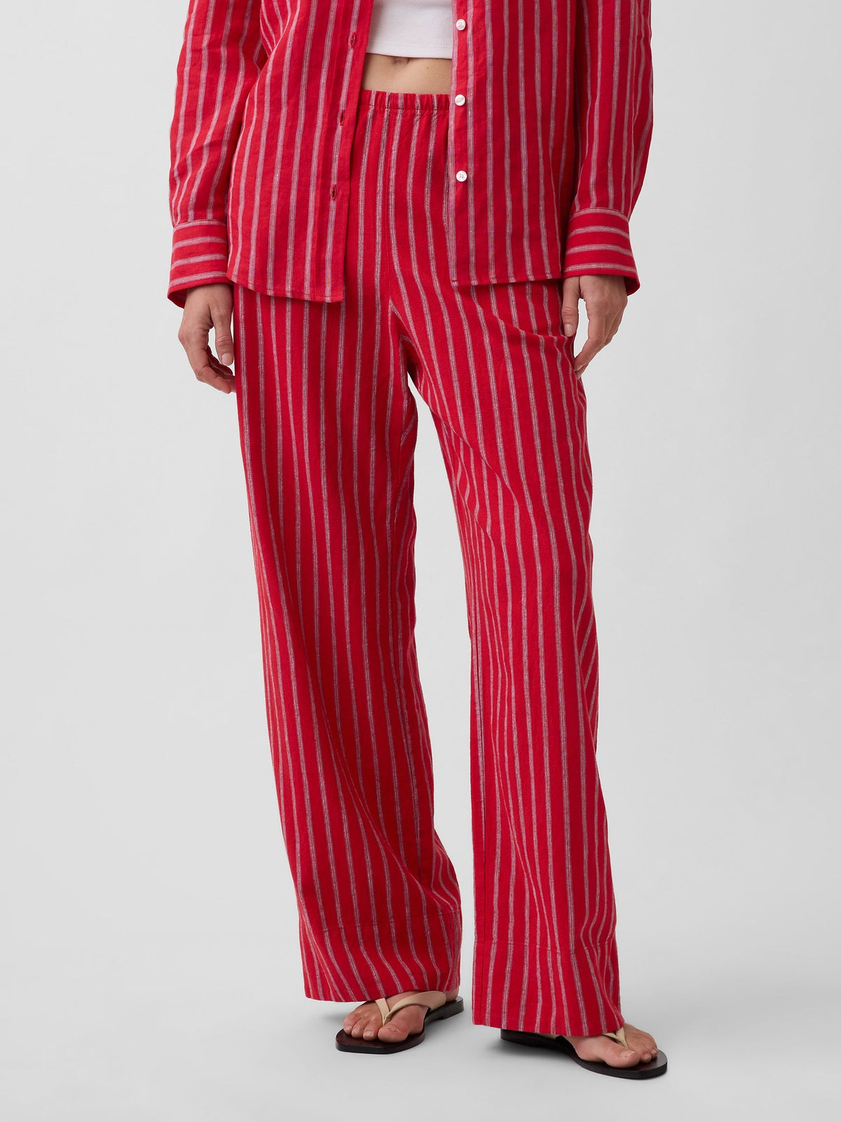 Kırmızı Keten Karışımlı Easy Wide-leg Pantolon