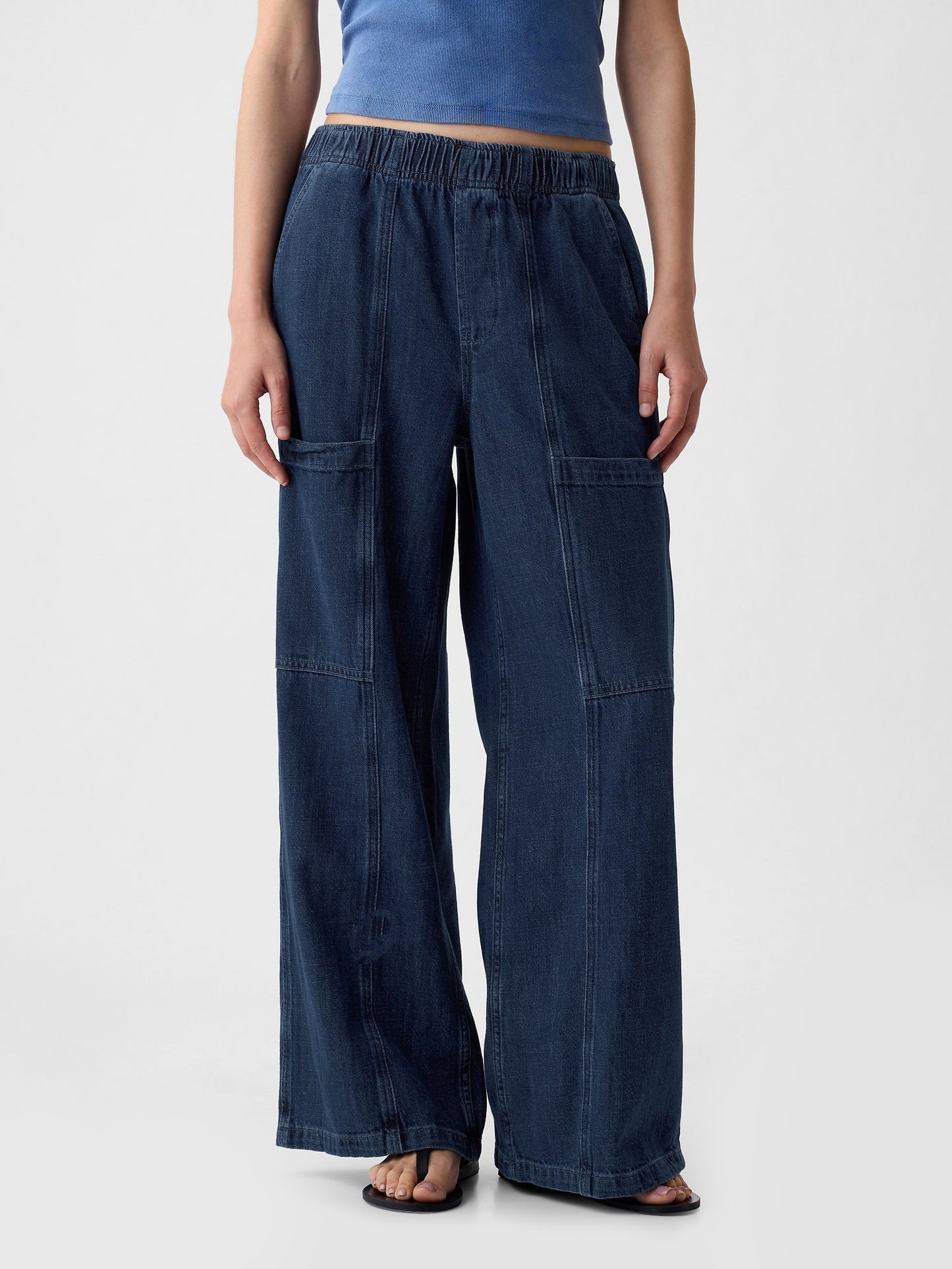 Koyu Mavi High Rise Utility Easy Jean Pantolon