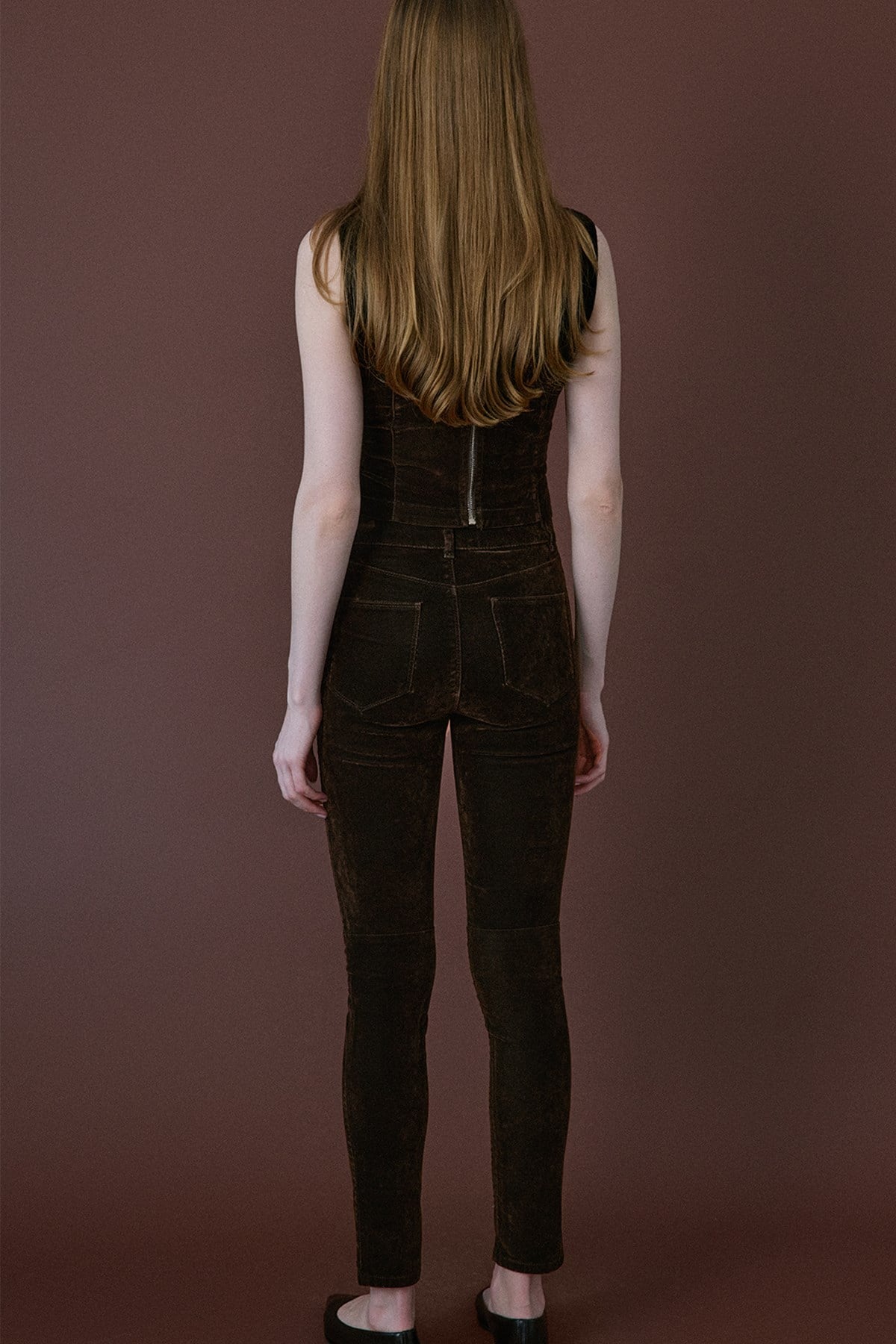 Normal Bel Dokulu Skinny Kahve Pantolon
