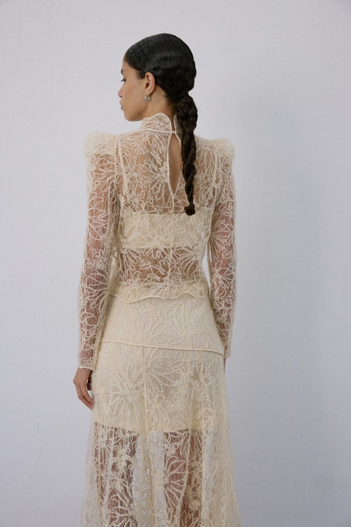 Dantel Transparan Ekru Bluz