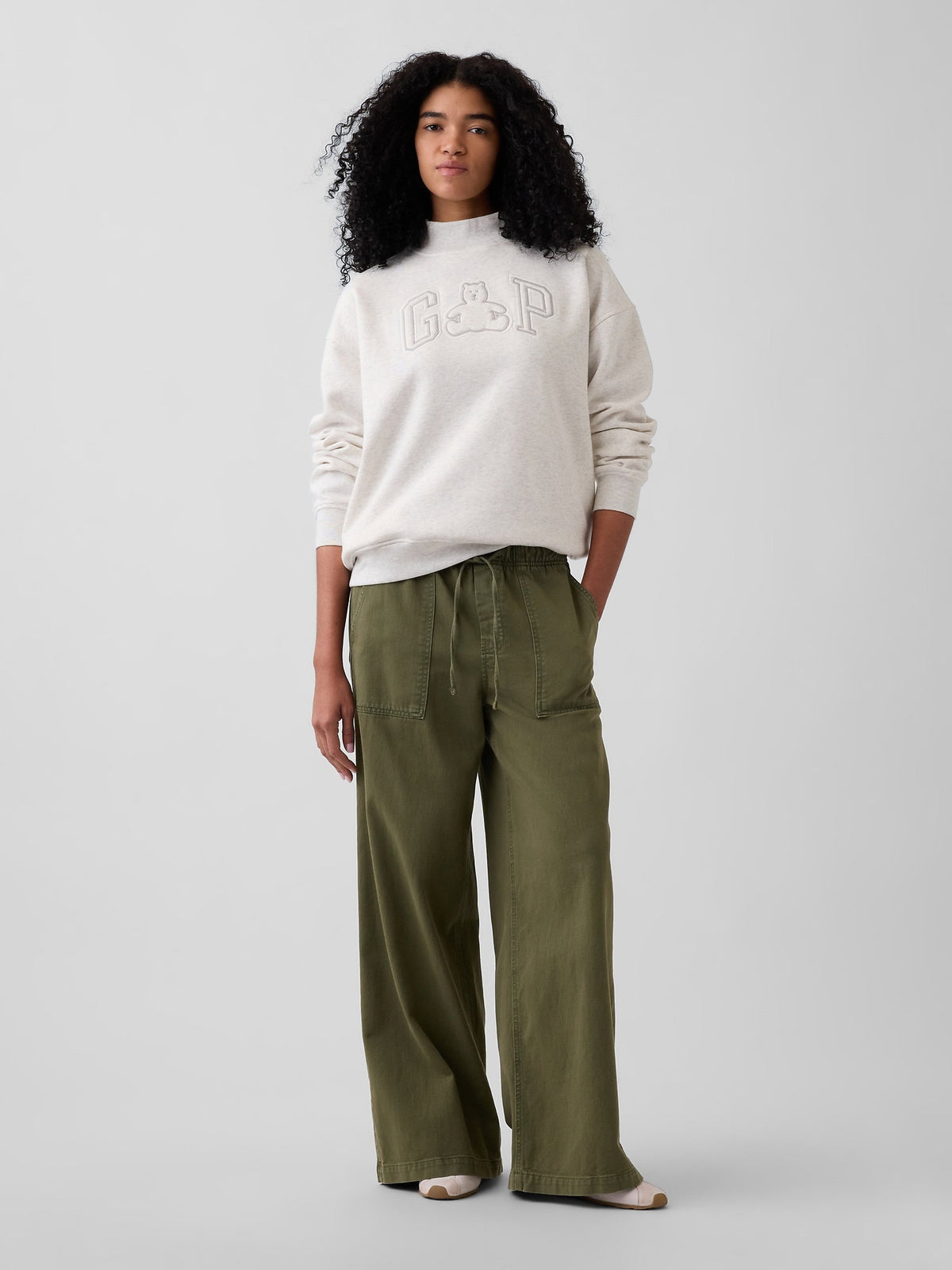 Açık Gri Vintagesoft Oversized Mockneck Logo Sweatshirt