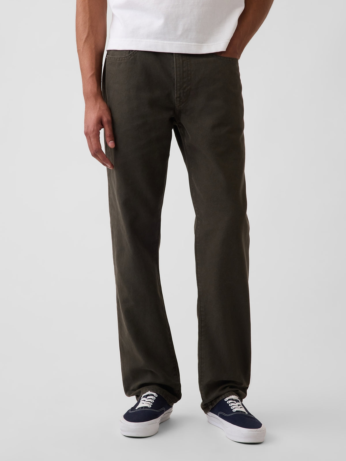 Koyu Yeşil Kanvas Relaxed Straight Jean Pantolon