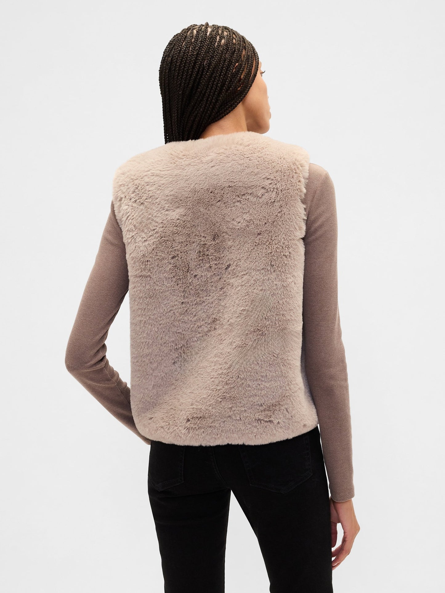 Kahverengi %100 Geri Dönüştürülmüş Faux-fur Kürk Yelek
