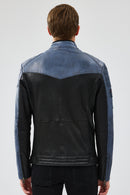 Takeoff Erkek Mavi Slim-fit Deri Ceket
