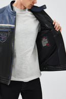 Takeoff Erkek Mavi Slim-fit Deri Ceket