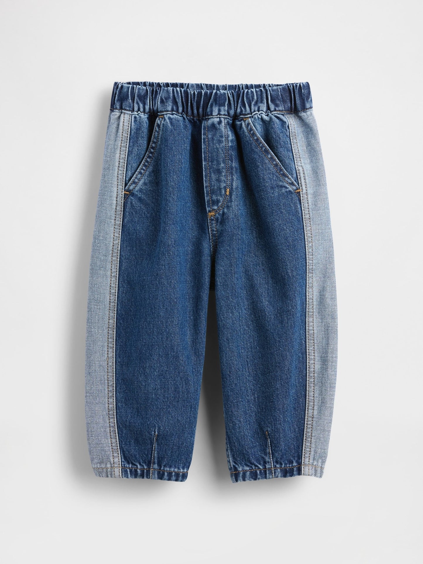 Açık Mavi Two-tone Pull-on Barrel Jean Pantolon