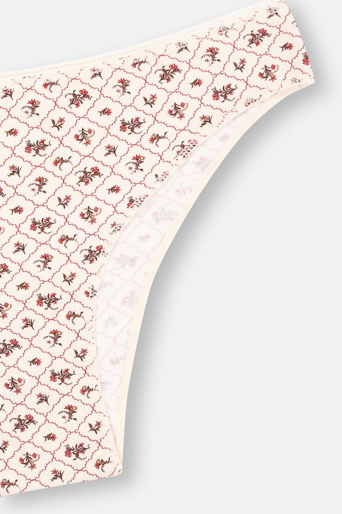 Ekru-kırmızı-sütlü Kahve Kadın 3'lü Desenli Brazılıan Külot