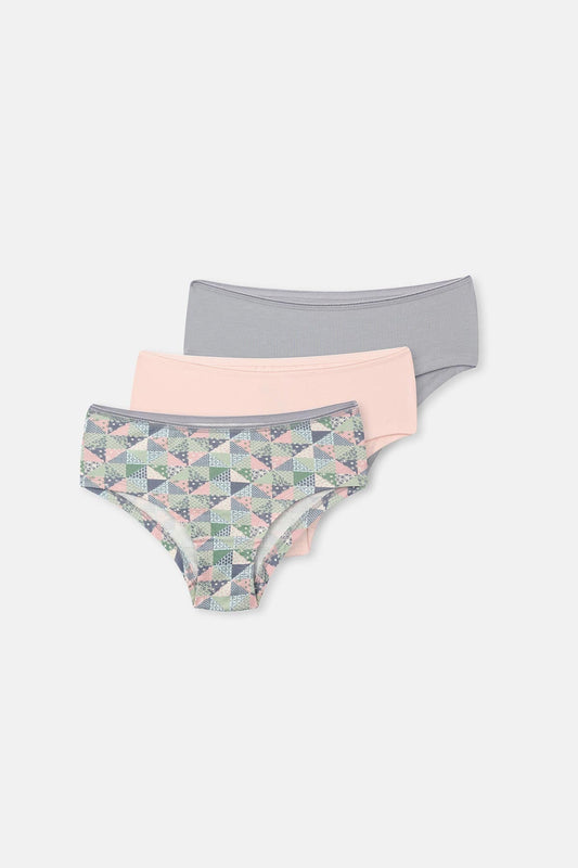 Gri-soft Pembe Soft Kadın 3'lü Desenli Hipster Külot