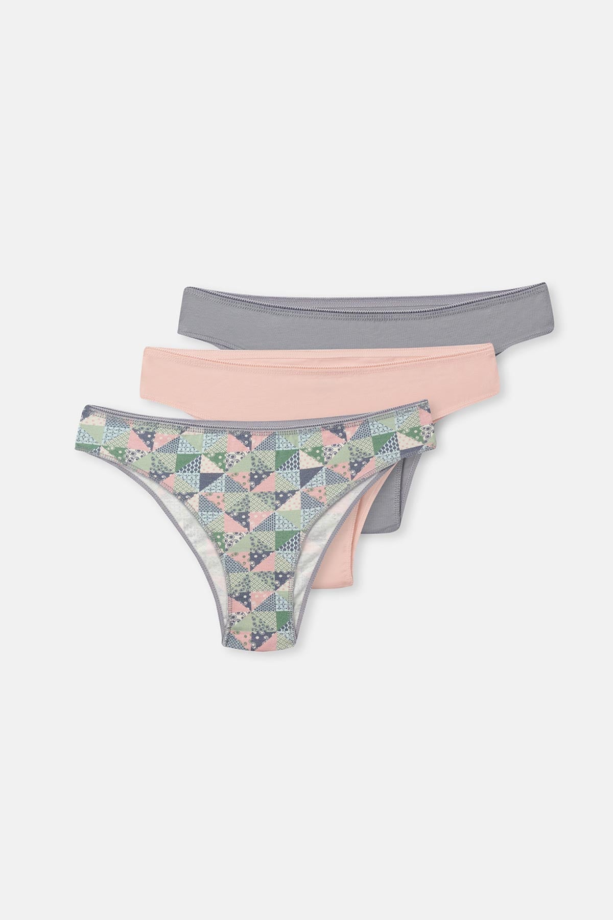 Gri-soft Pembe Soft Kadın 3'lü Desenli Brazilian Külot