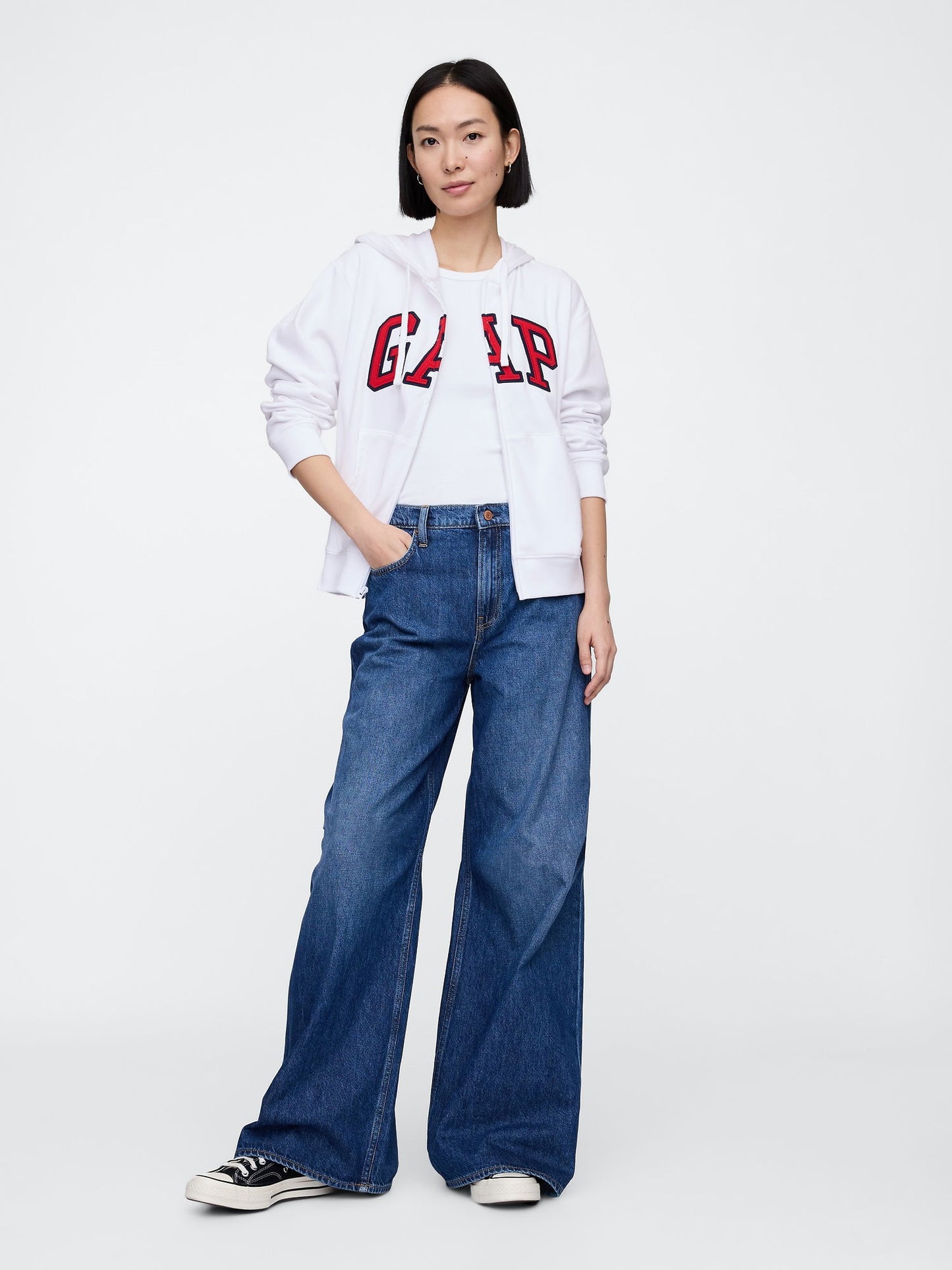 Beyaz Gap Logo Relaxed Fermuarlı Sweatshirt