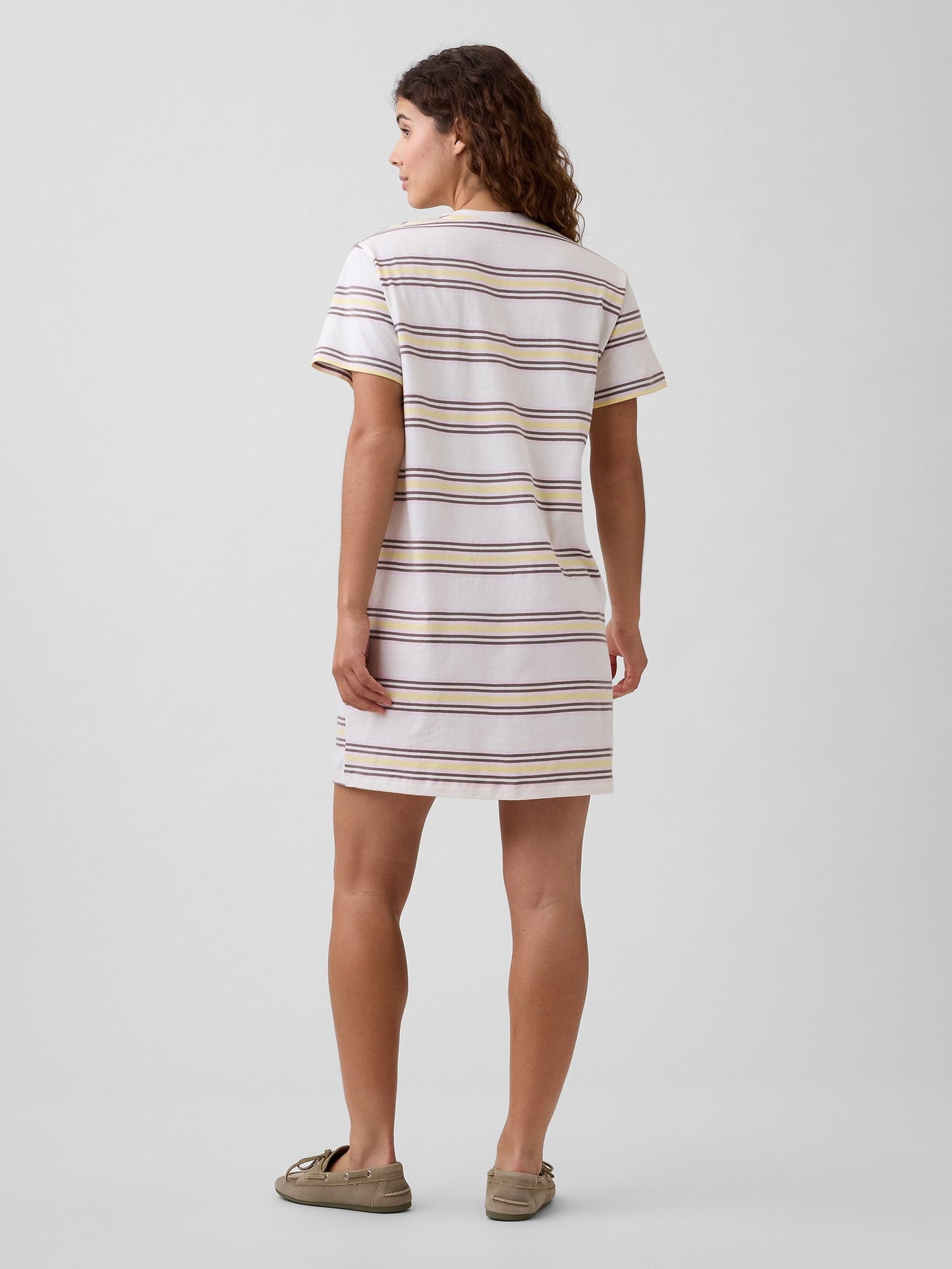 Beyaz Relaxed Stripe Mini T-shirt Elbise
