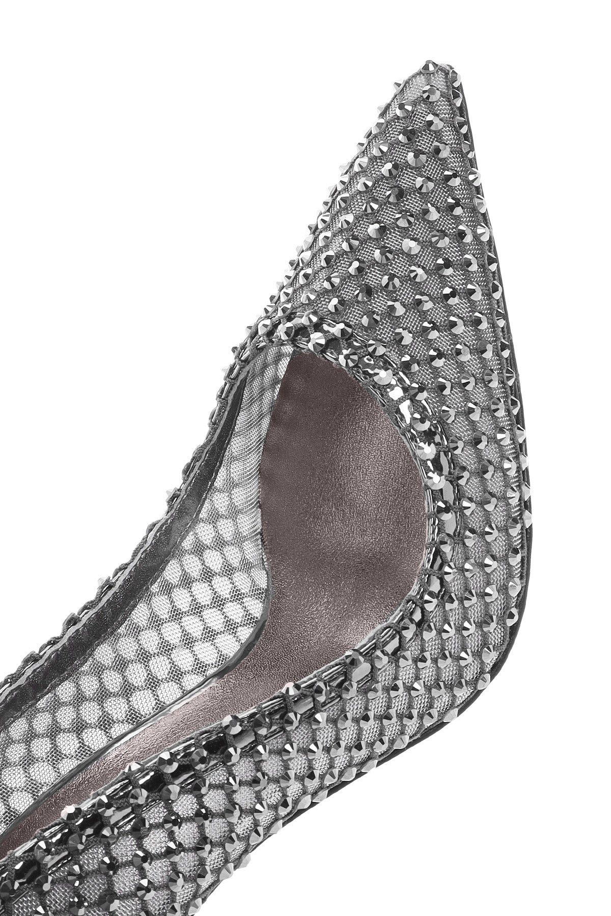 Kadın Gümüş Taşlı Yüksek Ince Topuklu Deri Stiletto