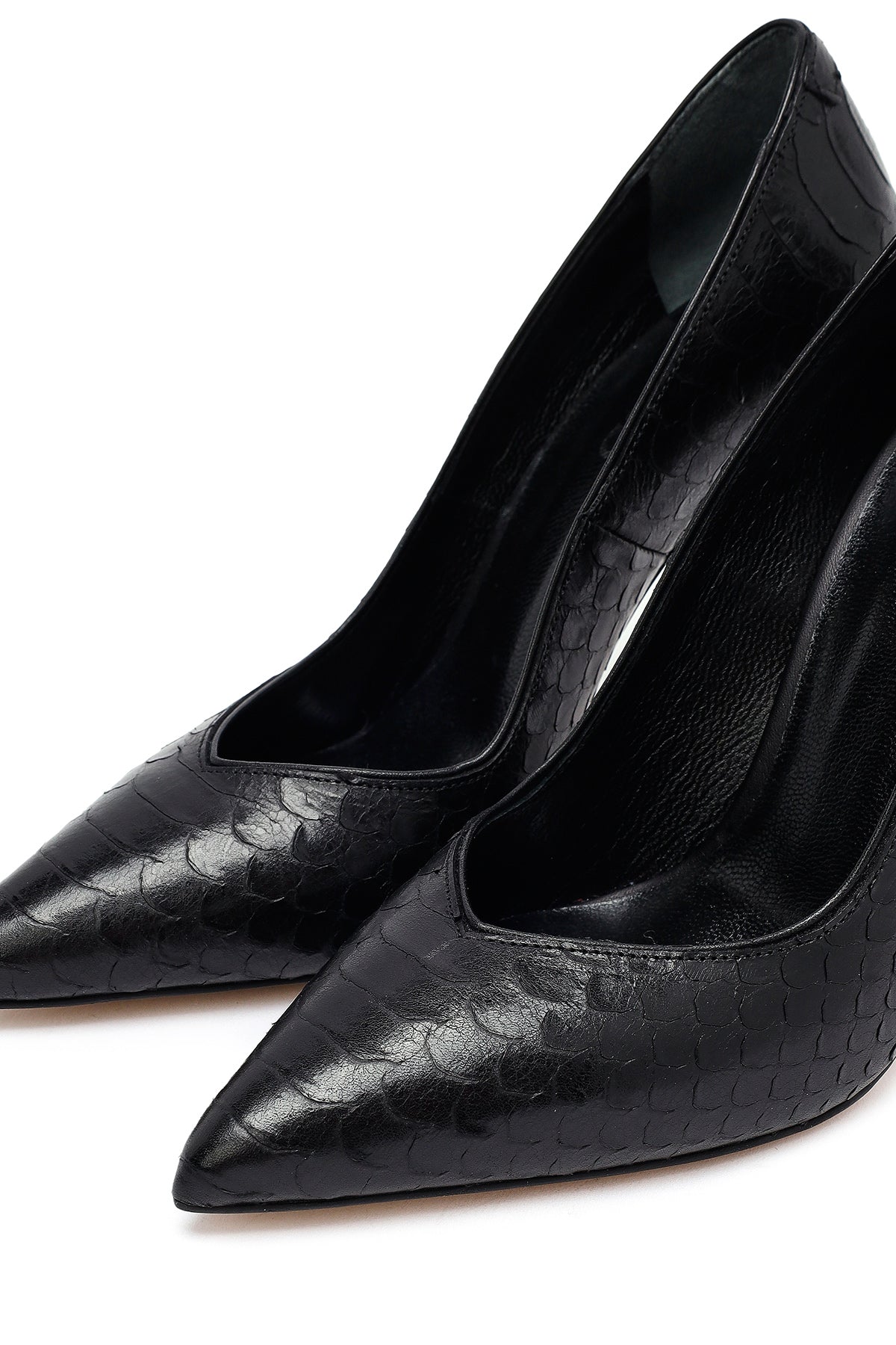 Kadın Siyah Desenli Yüksek Ince Topuklu Deri Stiletto