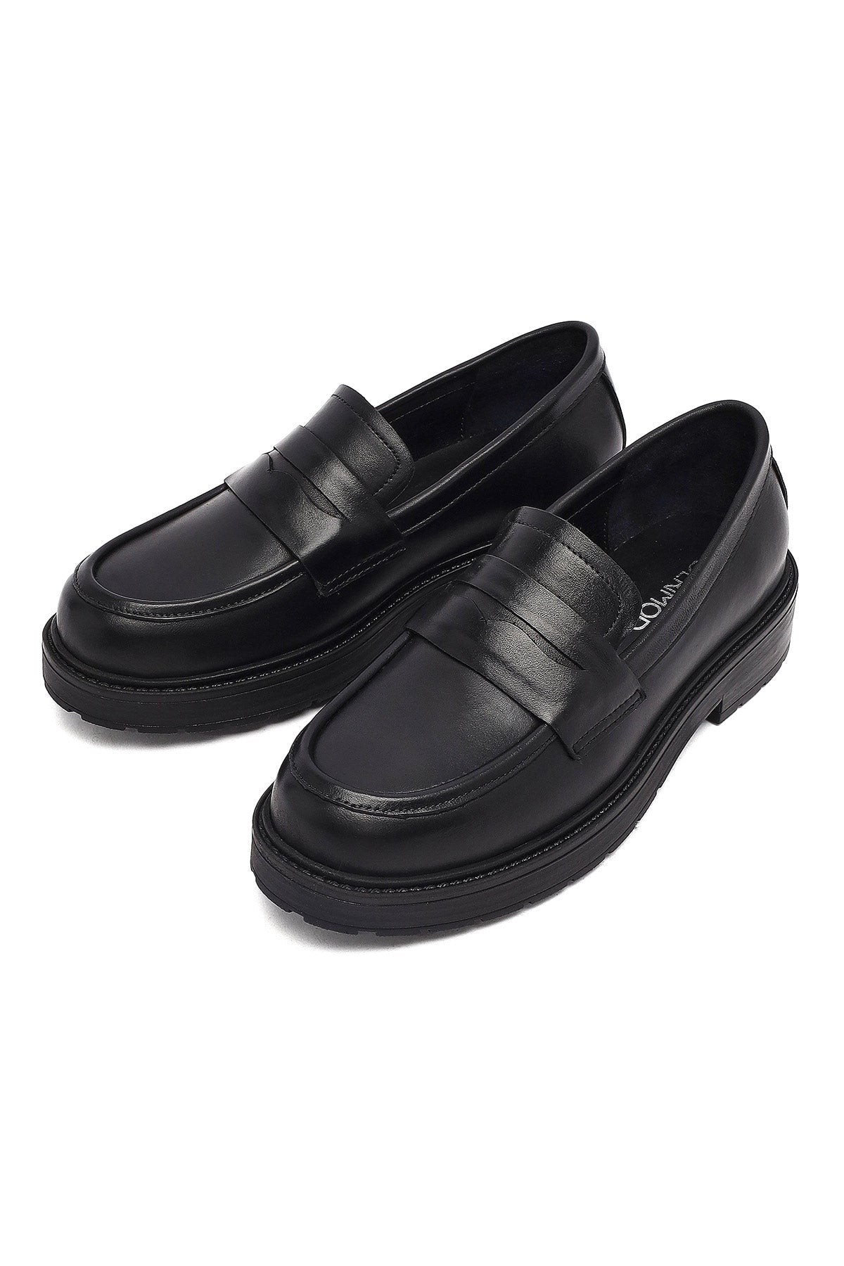 Kadın Siyah Kalın Tabanlı Deri Maskülen Loafer
