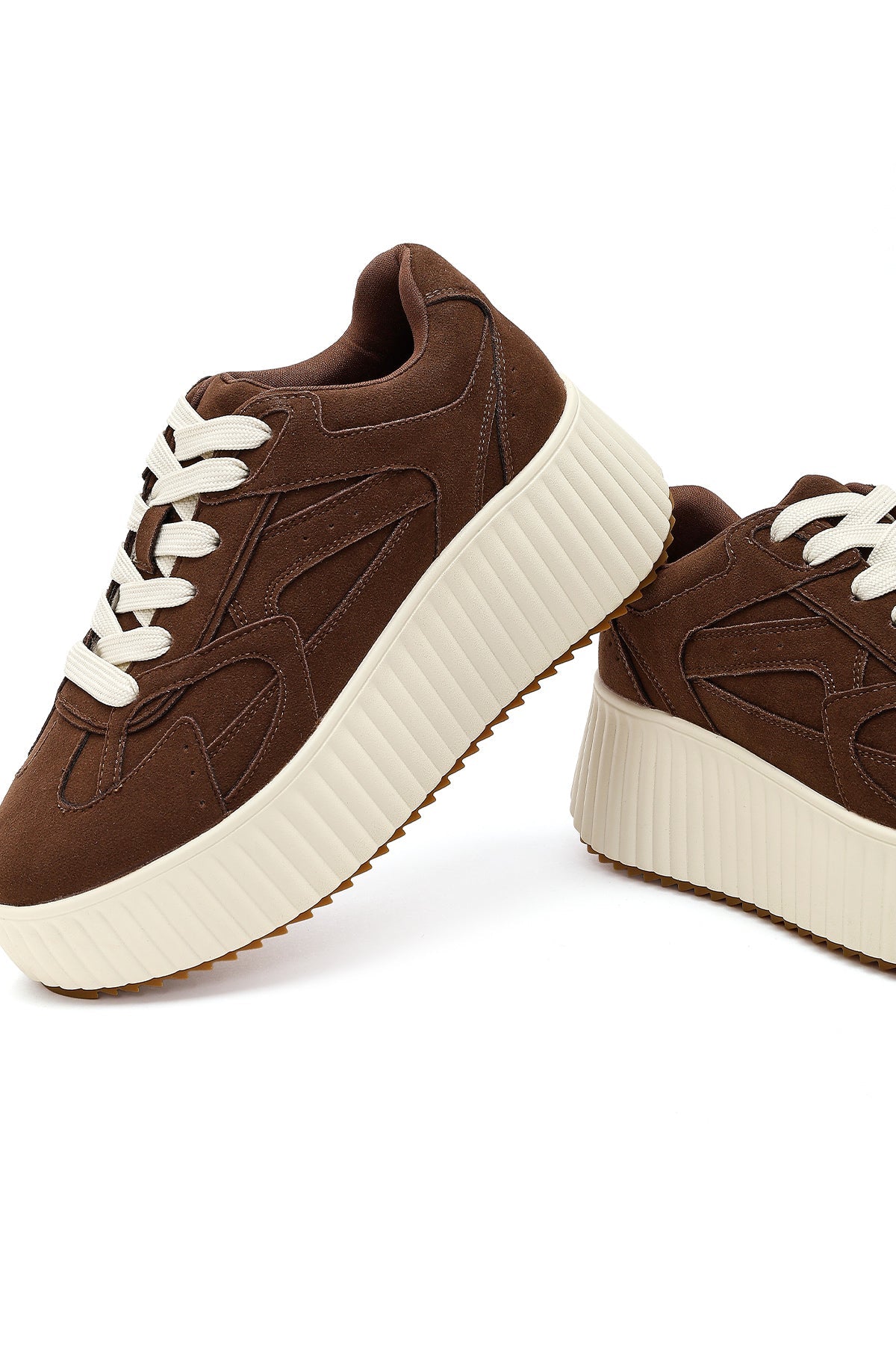 Kadın Kahverengi Bağcıklı Kalın Tabanlı Süet Sneaker